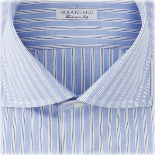 Viola Milano Shirts-- Multi Striped Slim-fit Cutaway-Collar Shirt - Light Blue Mix - Handmade in Italy - Luxury Exclusive Collection - Avvenice