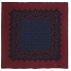 Viola Milano Ties & Bow Ties-- Paisley Archive Printed Silk Pocket Square - Red/Sea - Handmade in Italy - Luxury Exclusive Collection - Avvenice
