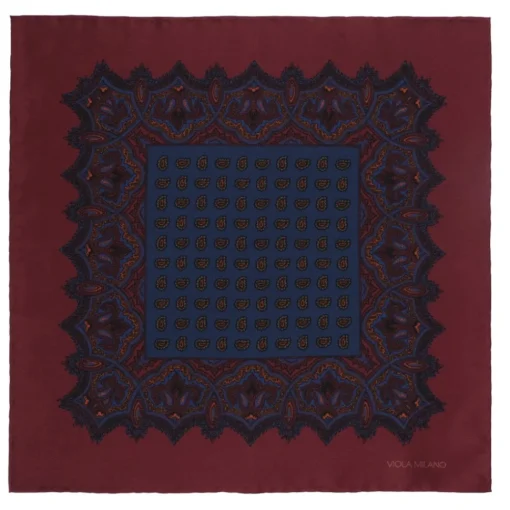 Viola Milano Ties & Bow Ties-- Paisley Archive Printed Silk Pocket Square - Red/Sea - Handmade in Italy - Luxury Exclusive Collection - Avvenice