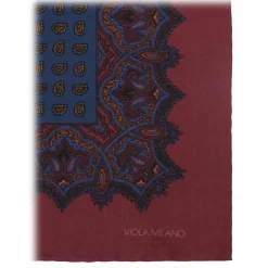 Viola Milano Ties & Bow Ties-- Paisley Archive Printed Silk Pocket Square - Red/Sea - Handmade in Italy - Luxury Exclusive Collection - Avvenice