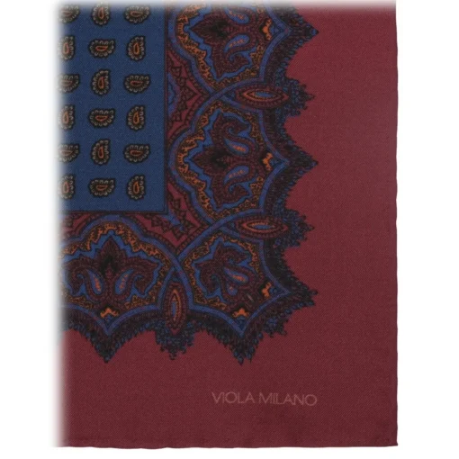 Viola Milano Ties & Bow Ties-- Paisley Archive Printed Silk Pocket Square - Red/Sea - Handmade in Italy - Luxury Exclusive Collection - Avvenice