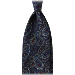 Viola Milano Ties & Bow Ties-- Paisley Pattern 3-Fold Handprinted Untipped Silk Tie - Navy - Handmade in Italy - Luxury Exclusive Collection - Avvenice