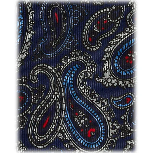Viola Milano Ties & Bow Ties-- Paisley Pattern 3-Fold Handprinted Untipped Silk Tie - Navy - Handmade in Italy - Luxury Exclusive Collection - Avvenice