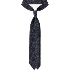 Viola Milano Ties & Bow Ties-- Paisley Pattern 3-Fold Handprinted Untipped Silk Tie - Navy - Handmade in Italy - Luxury Exclusive Collection - Avvenice