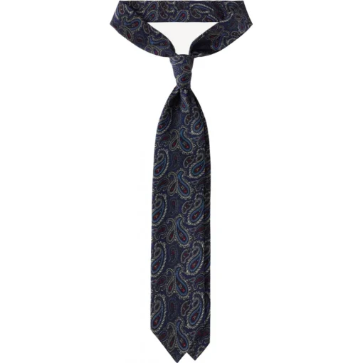 Viola Milano Ties & Bow Ties-- Paisley Pattern 3-Fold Handprinted Untipped Silk Tie - Navy - Handmade in Italy - Luxury Exclusive Collection - Avvenice