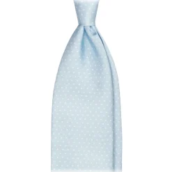Viola Milano Ties & Bow Ties-- Pin Dot Selftipped Silk Tie - Light Blue/White - Handmade in Italy - Luxury Exclusive Collection - Avvenice