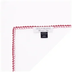Viola Milano Ties & Bow Ties-- Pocket Square with Handmade Crochet Edges - Red - Handmade in Italy - Luxury Exclusive Collection - Avvenice