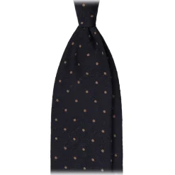 Viola Milano Ties & Bow Ties-- Polka Dot Handrolled Woven Grenadine/Shantung Tie - Navy/Coffee - Handmade in Italy - Luxury Exclusive Collection - Avvenice