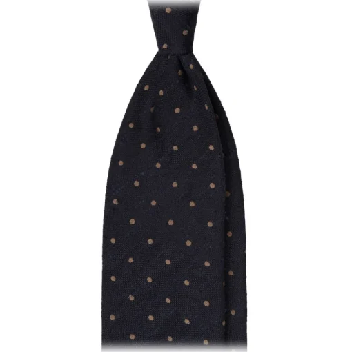 Viola Milano Ties & Bow Ties-- Polka Dot Handrolled Woven Grenadine/Shantung Tie - Navy/Coffee - Handmade in Italy - Luxury Exclusive Collection - Avvenice