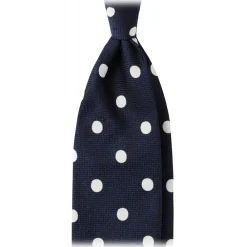 Viola Milano Ties & Bow Ties-- Polka Dot Handrolled Woven Silk Jacquard Tie - Navy/White - Handmade in Italy - Luxury Exclusive Collection - Avvenice