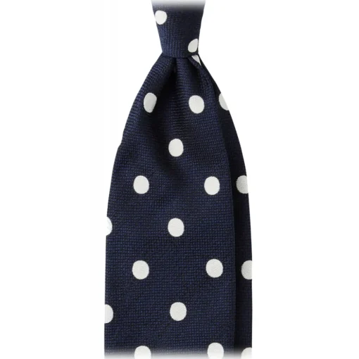 Viola Milano Ties & Bow Ties-- Polka Dot Handrolled Woven Silk Jacquard Tie - Navy/White - Handmade in Italy - Luxury Exclusive Collection - Avvenice