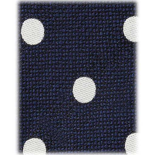 Viola Milano Ties & Bow Ties-- Polka Dot Handrolled Woven Silk Jacquard Tie - Navy/White - Handmade in Italy - Luxury Exclusive Collection - Avvenice