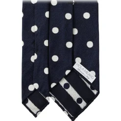 Viola Milano Ties & Bow Ties-- Polka Dot Handrolled Woven Silk Jacquard Tie - Navy/White - Handmade in Italy - Luxury Exclusive Collection - Avvenice
