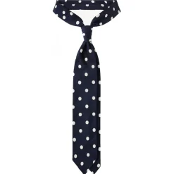 Viola Milano Ties & Bow Ties-- Polka Dot Handrolled Woven Silk Jacquard Tie - Navy/White - Handmade in Italy - Luxury Exclusive Collection - Avvenice