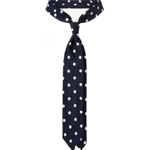Viola Milano Ties & Bow Ties-- Polka Dot Handrolled Woven Silk Jacquard Tie - Navy/White - Handmade in Italy - Luxury Exclusive Collection - Avvenice