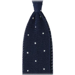 Viola Milano Ties & Bow Ties-- Polka Dot Knitted Silk Tie - Navy/White - Handmade in Italy - Luxury Exclusive Collection - Avvenice