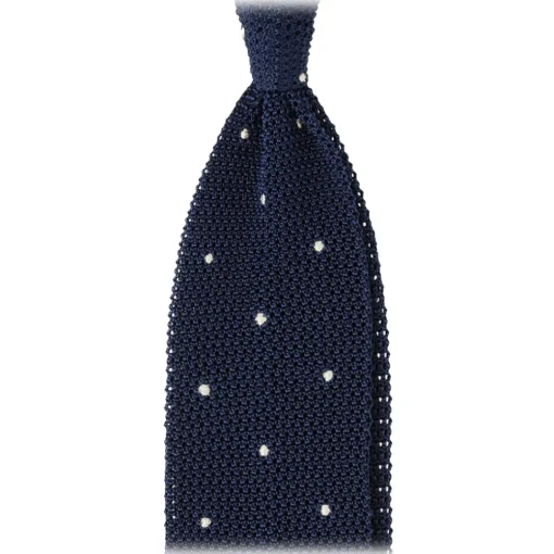Viola Milano Ties & Bow Ties-- Polka Dot Knitted Silk Tie - Navy/White - Handmade in Italy - Luxury Exclusive Collection - Avvenice