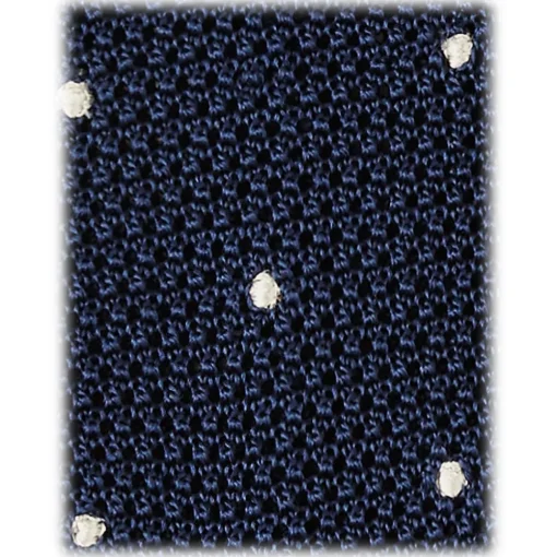 Viola Milano Ties & Bow Ties-- Polka Dot Knitted Silk Tie - Navy/White - Handmade in Italy - Luxury Exclusive Collection - Avvenice