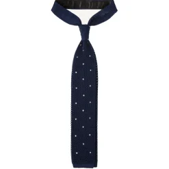 Viola Milano Ties & Bow Ties-- Polka Dot Knitted Silk Tie - Navy/White - Handmade in Italy - Luxury Exclusive Collection - Avvenice