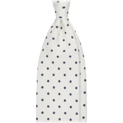 Viola Milano Ties & Bow Ties-- Polka Dot Untipped Linen Tie - Natural White - Handmade in Italy - Luxury Exclusive Collection - Avvenice