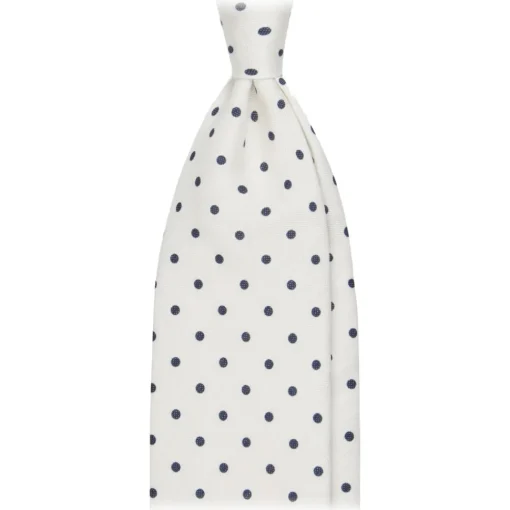 Viola Milano Ties & Bow Ties-- Polka Dot Untipped Linen Tie - Natural White - Handmade in Italy - Luxury Exclusive Collection - Avvenice