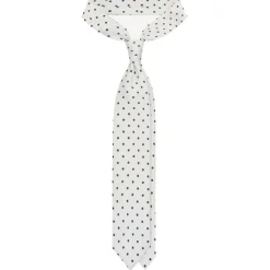 Viola Milano Ties & Bow Ties-- Polka Dot Untipped Linen Tie - Natural White - Handmade in Italy - Luxury Exclusive Collection - Avvenice