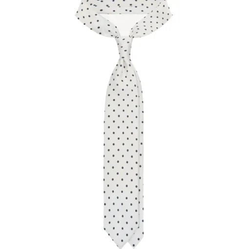 Viola Milano Ties & Bow Ties-- Polka Dot Untipped Linen Tie - Natural White - Handmade in Italy - Luxury Exclusive Collection - Avvenice