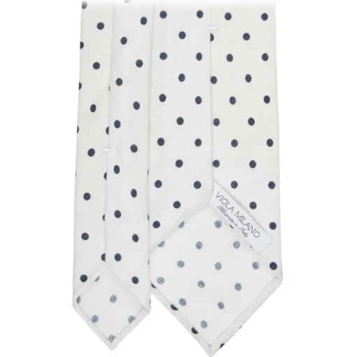 Viola Milano Ties & Bow Ties-- Polka Dot Untipped Linen Tie - Natural White - Handmade in Italy - Luxury Exclusive Collection - Avvenice