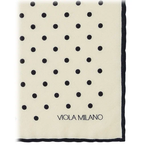 Viola Milano Ties & Bow Ties-- Polka Dot Wool Lana Pocket Square - White/Navy - Handmade in Italy - Luxury Exclusive Collection - Avvenice