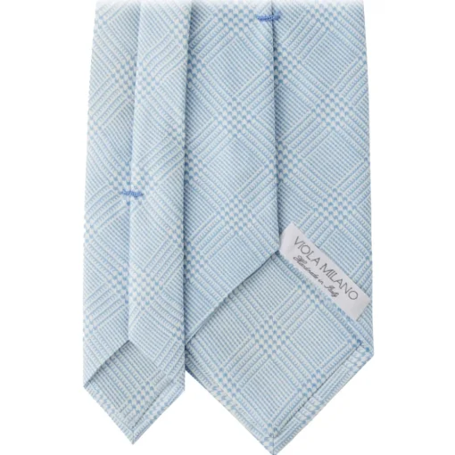 Viola Milano Ties & Bow Ties-- Prince of Wales Selftipped Italian Silk Tie - Light Blue - Handmade in Italy - Luxury Exclusive Collection - Avvenice