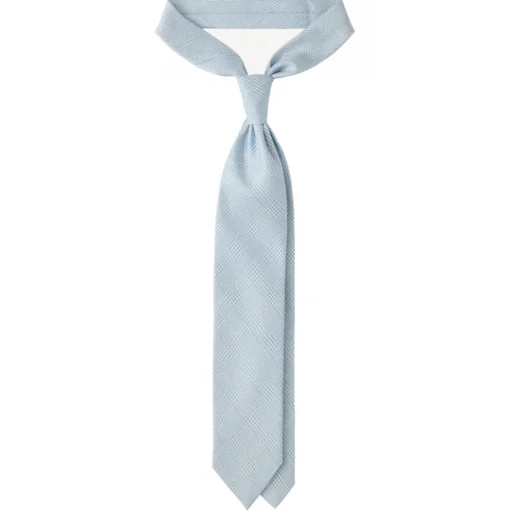 Viola Milano Ties & Bow Ties-- Prince of Wales Selftipped Italian Silk Tie - Light Blue - Handmade in Italy - Luxury Exclusive Collection - Avvenice