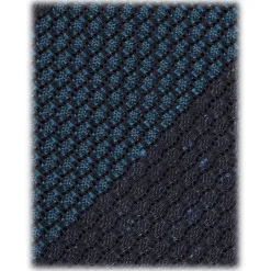 Viola Milano Ties & Bow Ties-- Raw Block Stripe 3-Fold Grenadine Tie - Denim/Sea - Handmade in Italy - Luxury Exclusive Collection - Avvenice