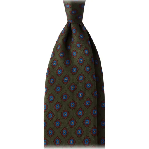 Viola Milano Ties & Bow Ties-- Rosette Pattern Selftipped Silk Tie - Forest - Handmade in Italy - Luxury Exclusive Collection - Avvenice