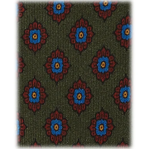 Viola Milano Ties & Bow Ties-- Rosette Pattern Selftipped Silk Tie - Forest - Handmade in Italy - Luxury Exclusive Collection - Avvenice