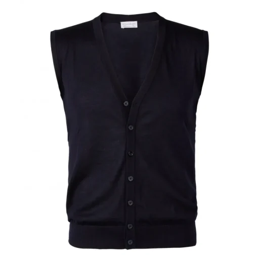 Viola Milano Knitwears-- Sleeveless Cashmere and Silk Cardigan - Navy - Handmade in Italy - Luxury Exclusive Collection - Avvenice