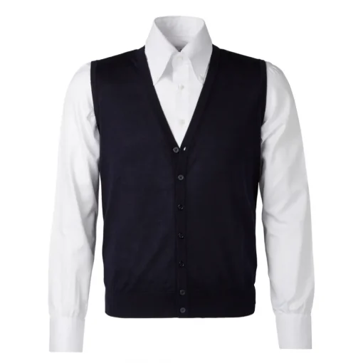 Viola Milano Knitwears-- Sleeveless Cashmere and Silk Cardigan - Navy - Handmade in Italy - Luxury Exclusive Collection - Avvenice
