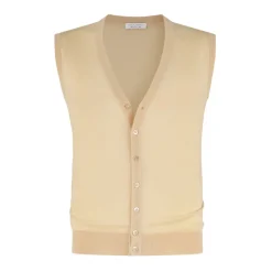 Viola Milano Knitwears-- Sleeveless Cashmere and Silk Cardigan - Natural - Handmade in Italy - Luxury Exclusive Collection - Avvenice