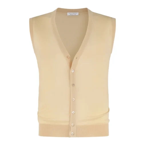 Viola Milano Knitwears-- Sleeveless Cashmere and Silk Cardigan - Natural - Handmade in Italy - Luxury Exclusive Collection - Avvenice