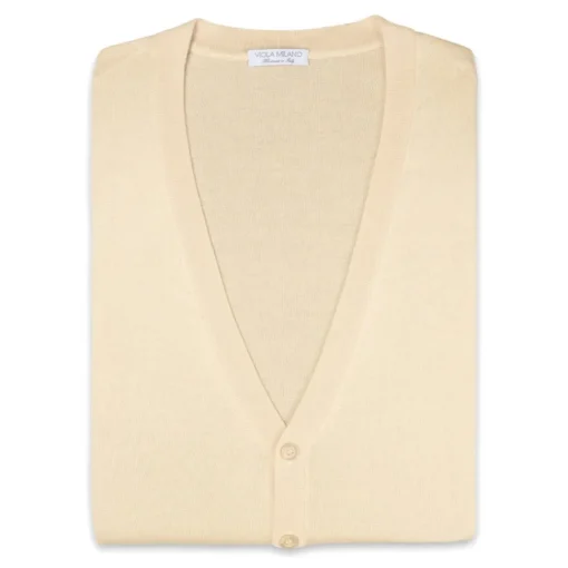 Viola Milano Knitwears-- Sleeveless Cashmere and Silk Cardigan - Natural - Handmade in Italy - Luxury Exclusive Collection - Avvenice
