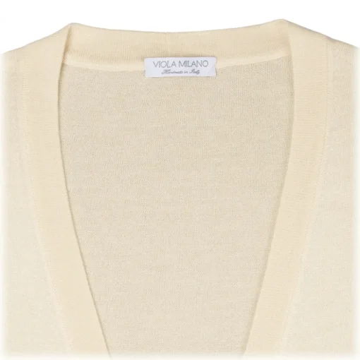 Viola Milano Knitwears-- Sleeveless Cashmere and Silk Cardigan - Natural - Handmade in Italy - Luxury Exclusive Collection - Avvenice