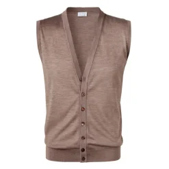 Viola Milano Knitwears-- Sleeveless Cashmere and Silk Cardigan - Beige - Handmade in Italy - Luxury Exclusive Collection - Avvenice