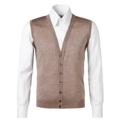 Viola Milano Knitwears-- Sleeveless Cashmere and Silk Cardigan - Beige - Handmade in Italy - Luxury Exclusive Collection - Avvenice