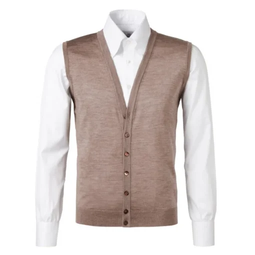Viola Milano Knitwears-- Sleeveless Cashmere and Silk Cardigan - Beige - Handmade in Italy - Luxury Exclusive Collection - Avvenice