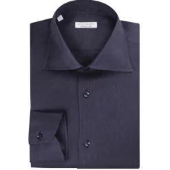 Viola Milano Shirts-- Solid 100% Linen Cut-Away Collar Shirt - Navy - Handmade in Italy - Luxury Exclusive Collection - Avvenice