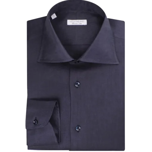 Viola Milano Shirts-- Solid 100% Linen Cut-Away Collar Shirt - Navy - Handmade in Italy - Luxury Exclusive Collection - Avvenice