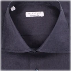 Viola Milano Shirts-- Solid 100% Linen Cut-Away Collar Shirt - Navy - Handmade in Italy - Luxury Exclusive Collection - Avvenice