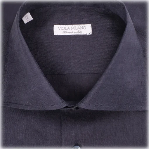 Viola Milano Shirts-- Solid 100% Linen Cut-Away Collar Shirt - Navy - Handmade in Italy - Luxury Exclusive Collection - Avvenice