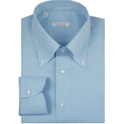 Viola Milano Shirts-- Solid Carlo Riva Etamine Cotton Button-Down Shirt - Light Blue - Handmade in Italy - Luxury Exclusive Collection - Avvenice