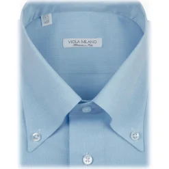 Viola Milano Shirts-- Solid Carlo Riva Etamine Cotton Button-Down Shirt - Light Blue - Handmade in Italy - Luxury Exclusive Collection - Avvenice
