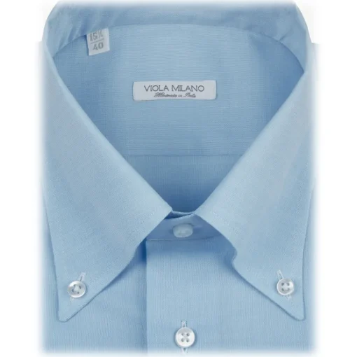 Viola Milano Shirts-- Solid Carlo Riva Etamine Cotton Button-Down Shirt - Light Blue - Handmade in Italy - Luxury Exclusive Collection - Avvenice